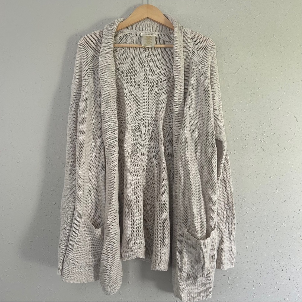 Matty M Cream Open-Front Cardigan Comfy Casual Neutral XXL